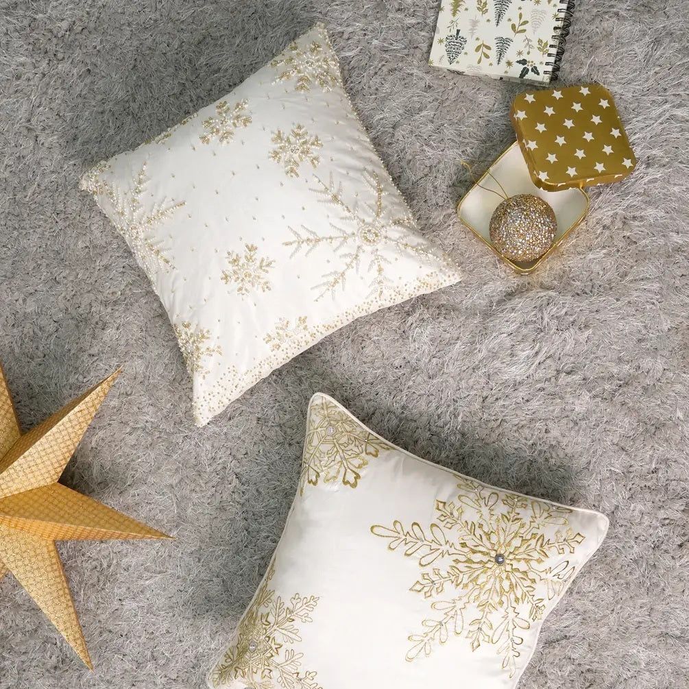 Handcrafted Snowflake Beaded Holiday Pillow