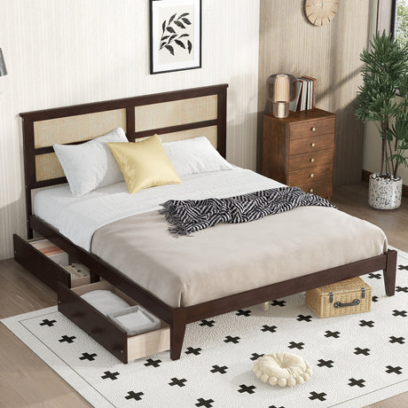 King-Size-Bed-with-Rattan-Headboard-and-Two-Storage-Drawers-Beds-&-Bed-Frames