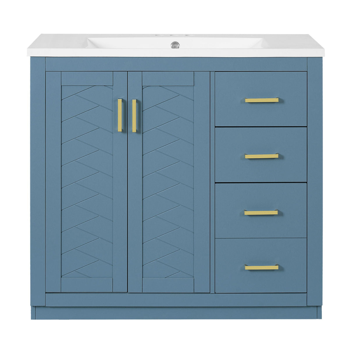Bathroom Vanity With Sink, Storage Cabinet, Freestanding Set With 3 Drawers & Soft Closing Doors - Indigo