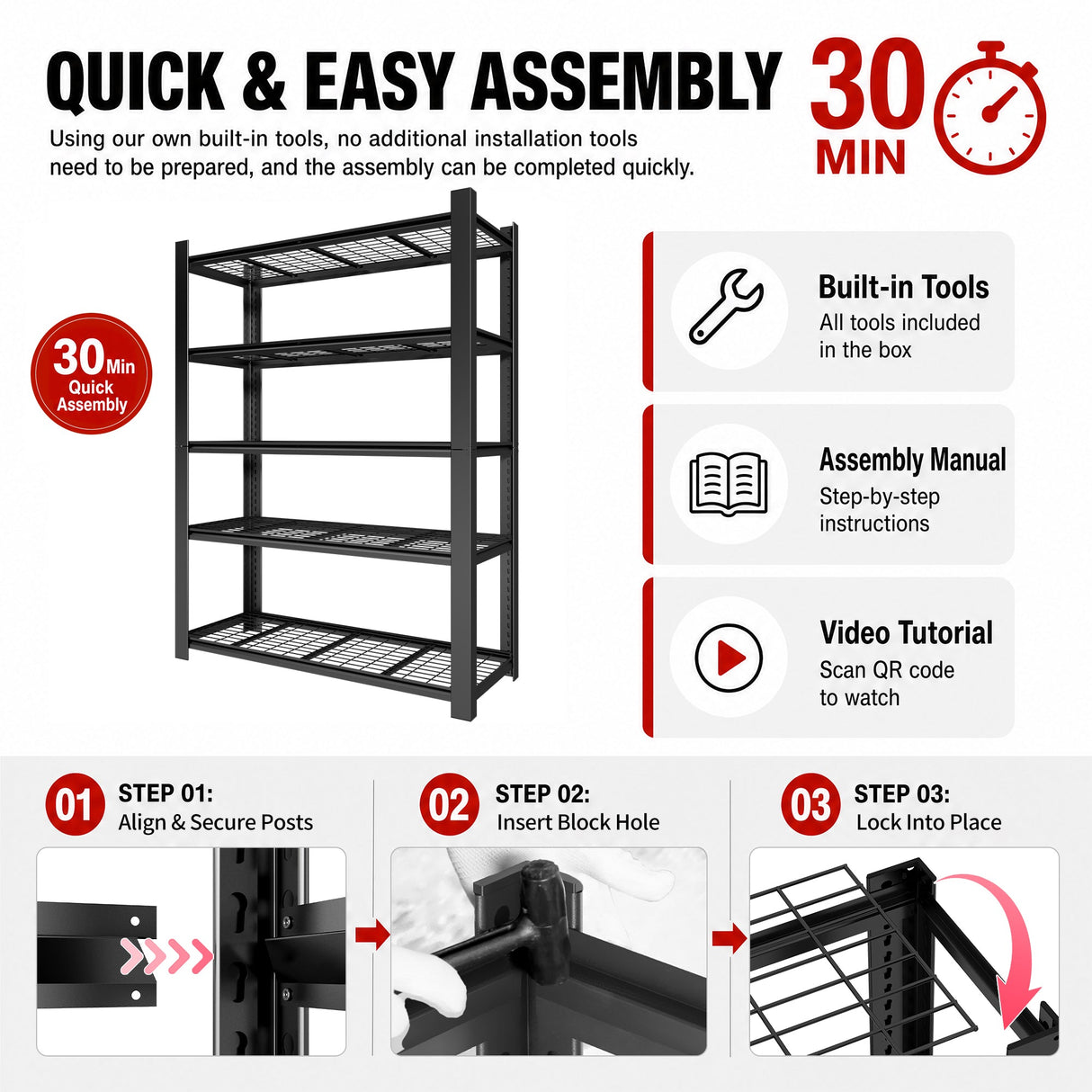 78"H 5-Tier Adjustable Heavy Duty Metal Mesh Storage Rack