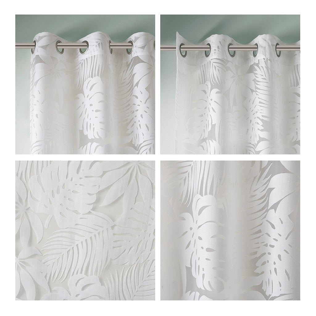 Palm Leaf Burnout White Sheer Window Curtain 50x95
