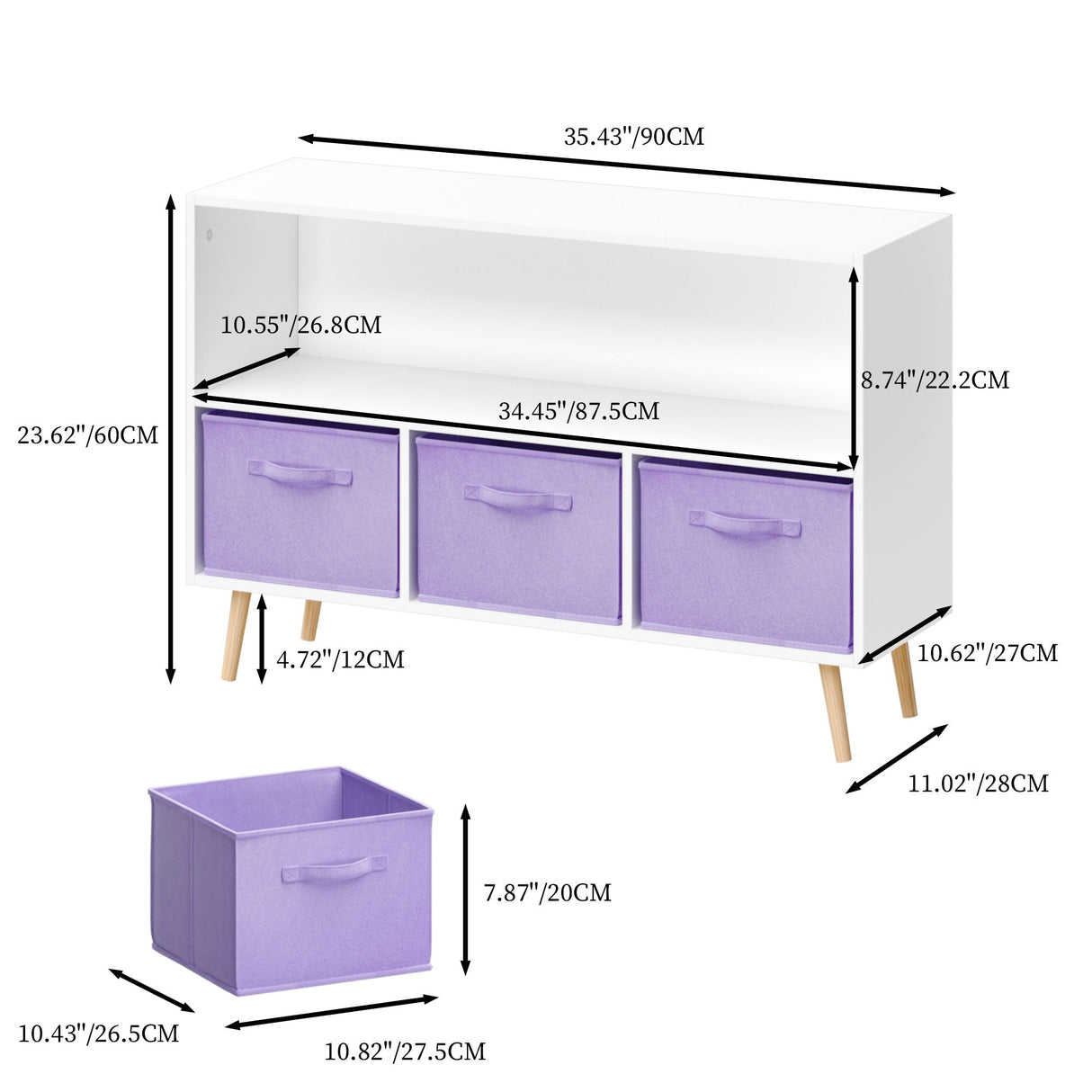 Bookcase With Collapsible Drawers, Book Display Organizer