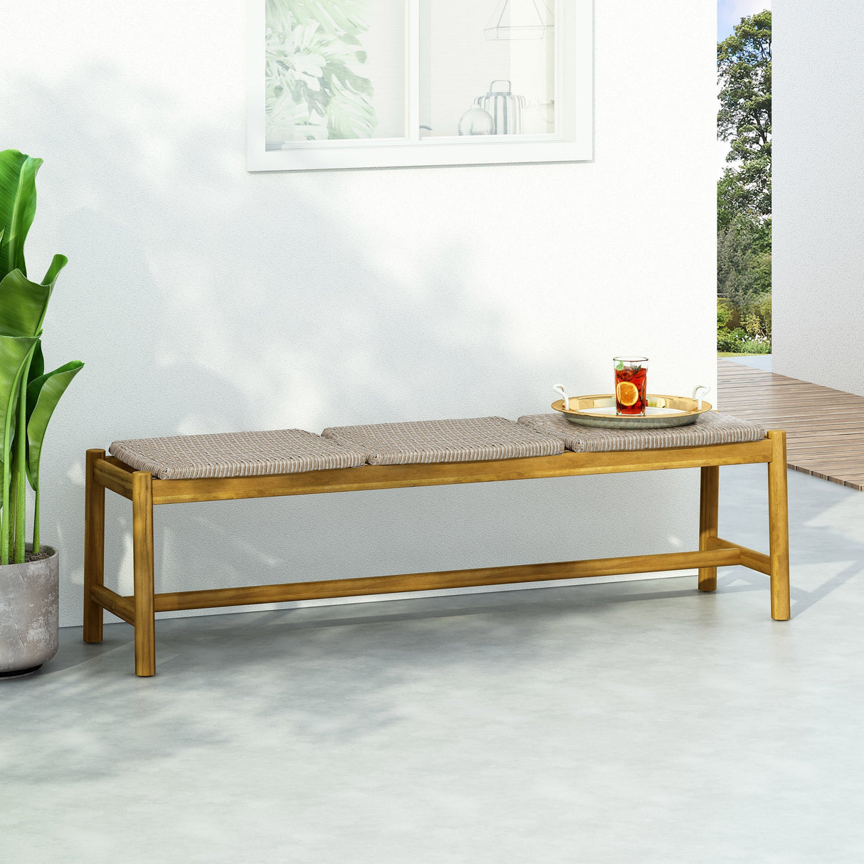 Acacia Wood Bench with 3 Seaters, Teak