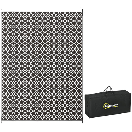 Reversible outdoor rug, 9' x 12' waterproof plastic straw floor mat,  black & white clover