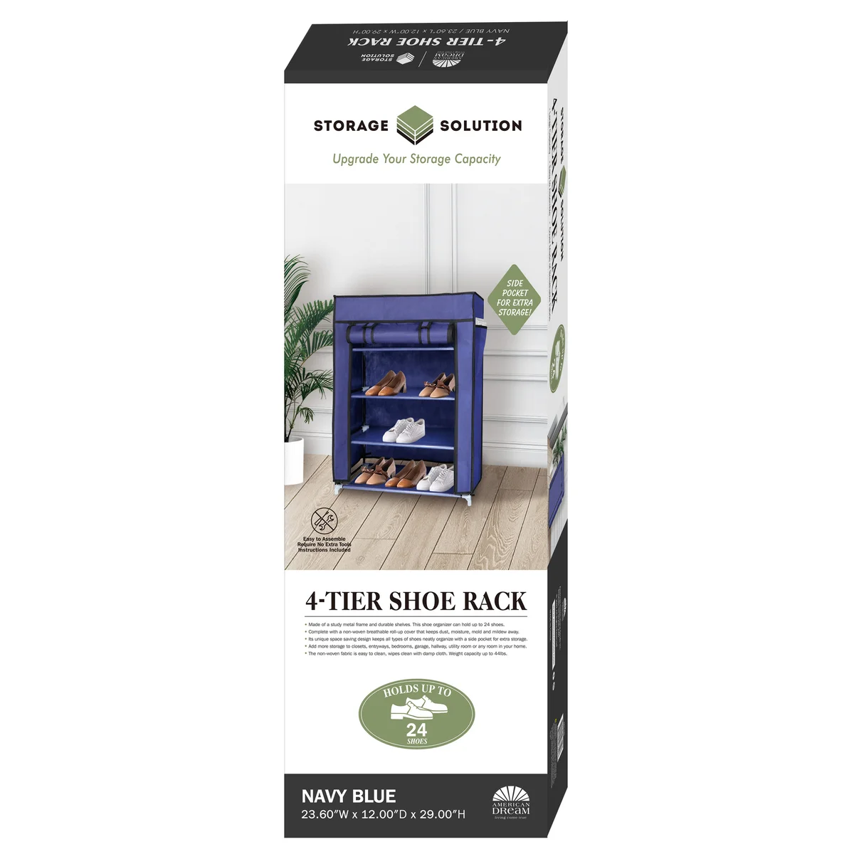 4 Tier Shoe Rack with Side Pocket Holds 24 Shoes