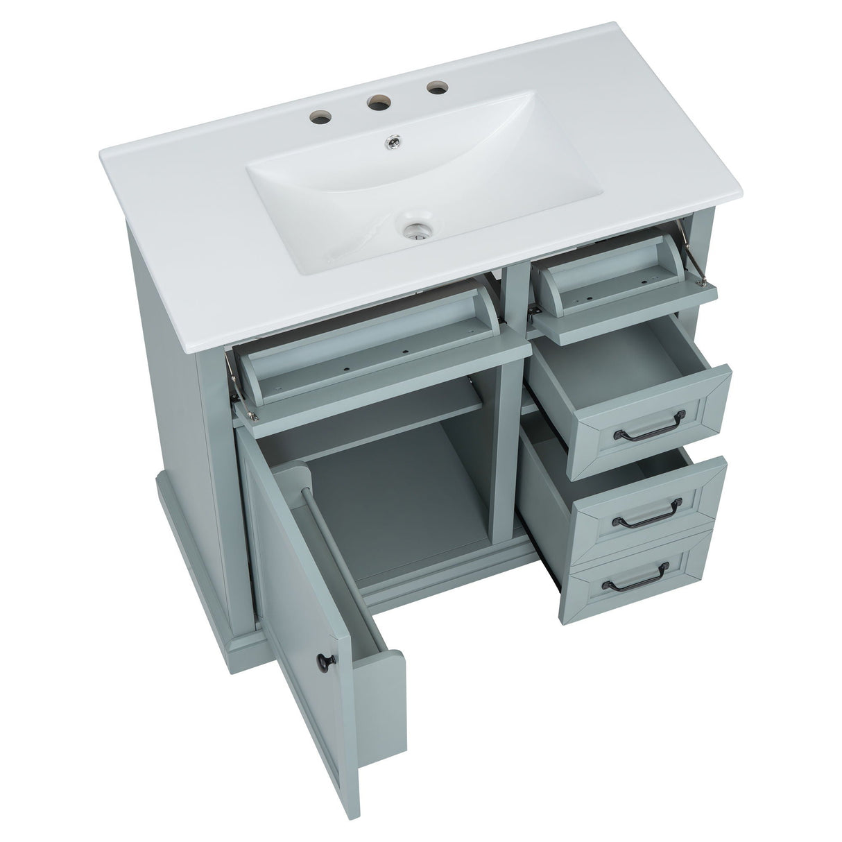 36" Bathroom Vanity With Sink, 2 Tip Out Drawers, Soft Close Hinges