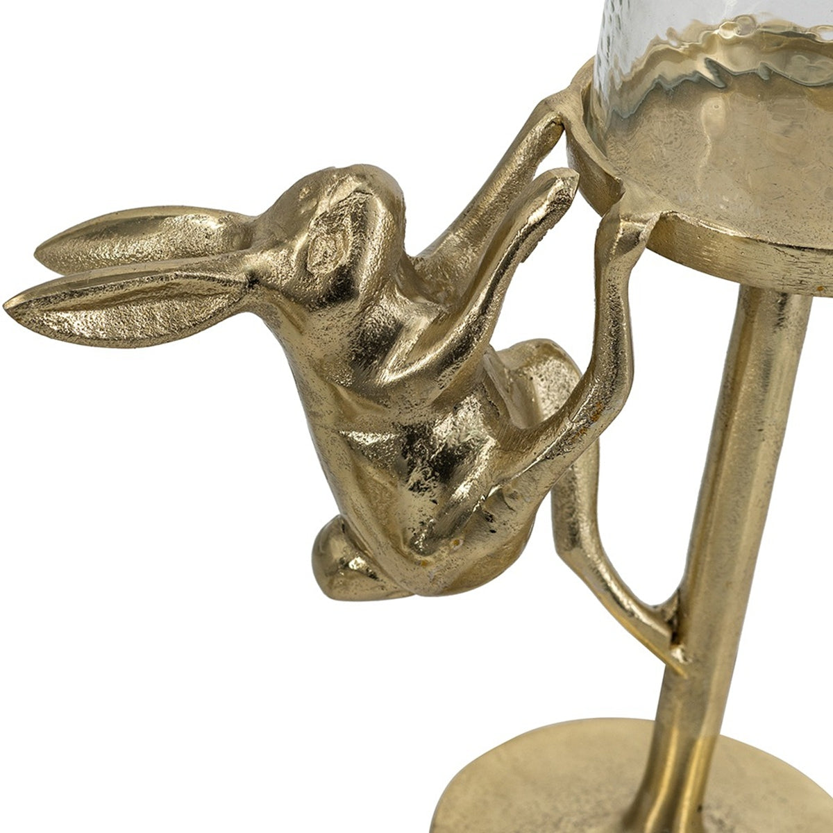 Gold Rabbit Pillar Candle Holder with Clear Glass Hurricane Shade