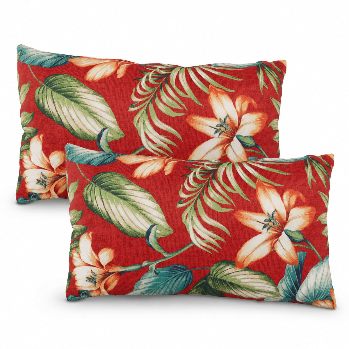 2 Pack Outdoor Lumbar Pillow Covers - Red Tropical