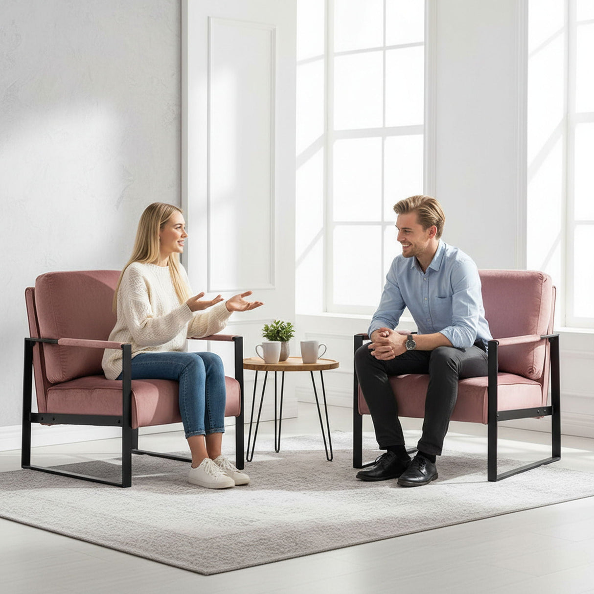 Classic Mid Century Modern Accent Chair With Durable Square Metal Frame, Armchair