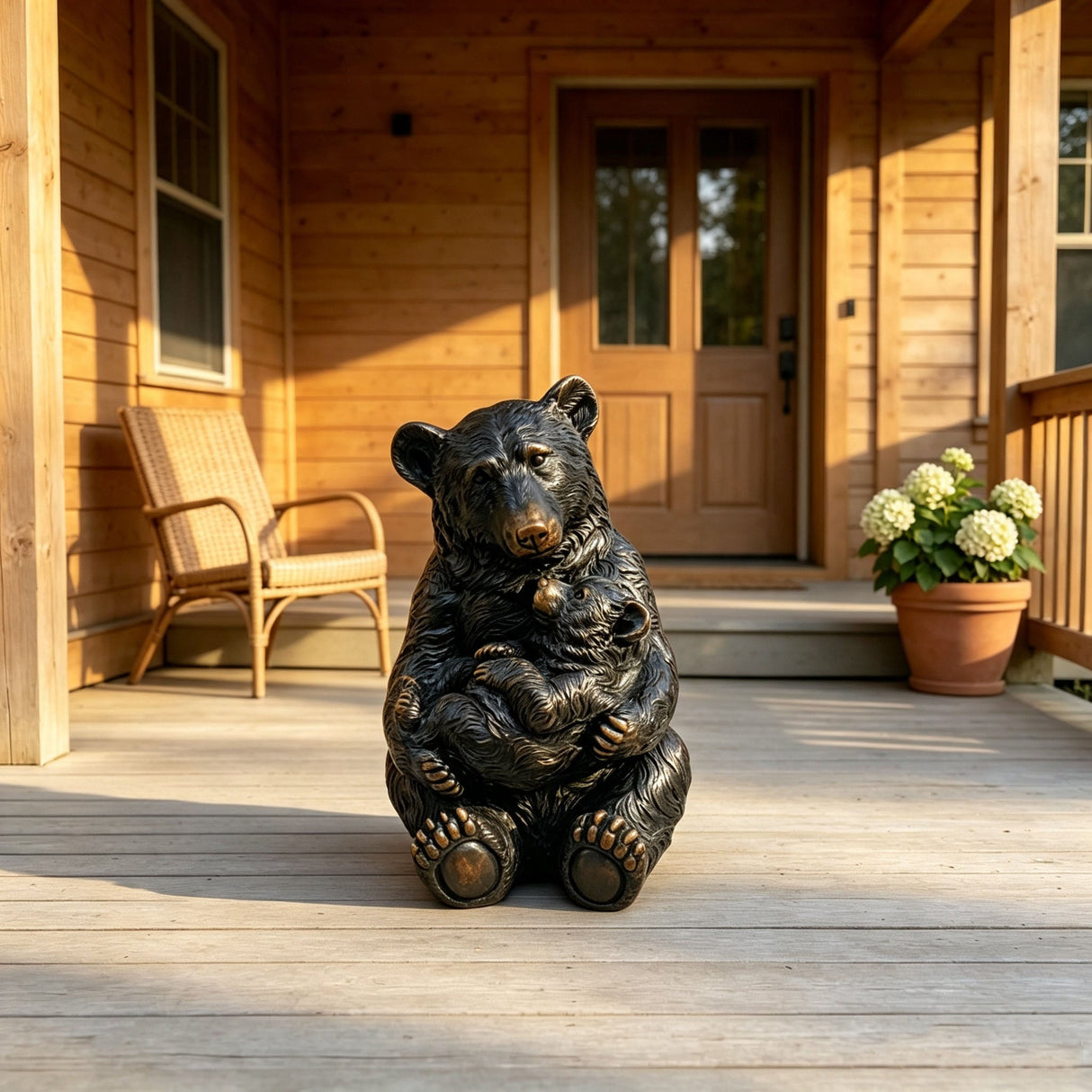 14" Tall Mother Bear Hugging Cub Garden Statue