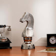 Decorative-Hammered-Nickel-Finish-Chess-Horse-Sculpture-–-Elegant-Table-Accent-(5.5x5.5x14')-