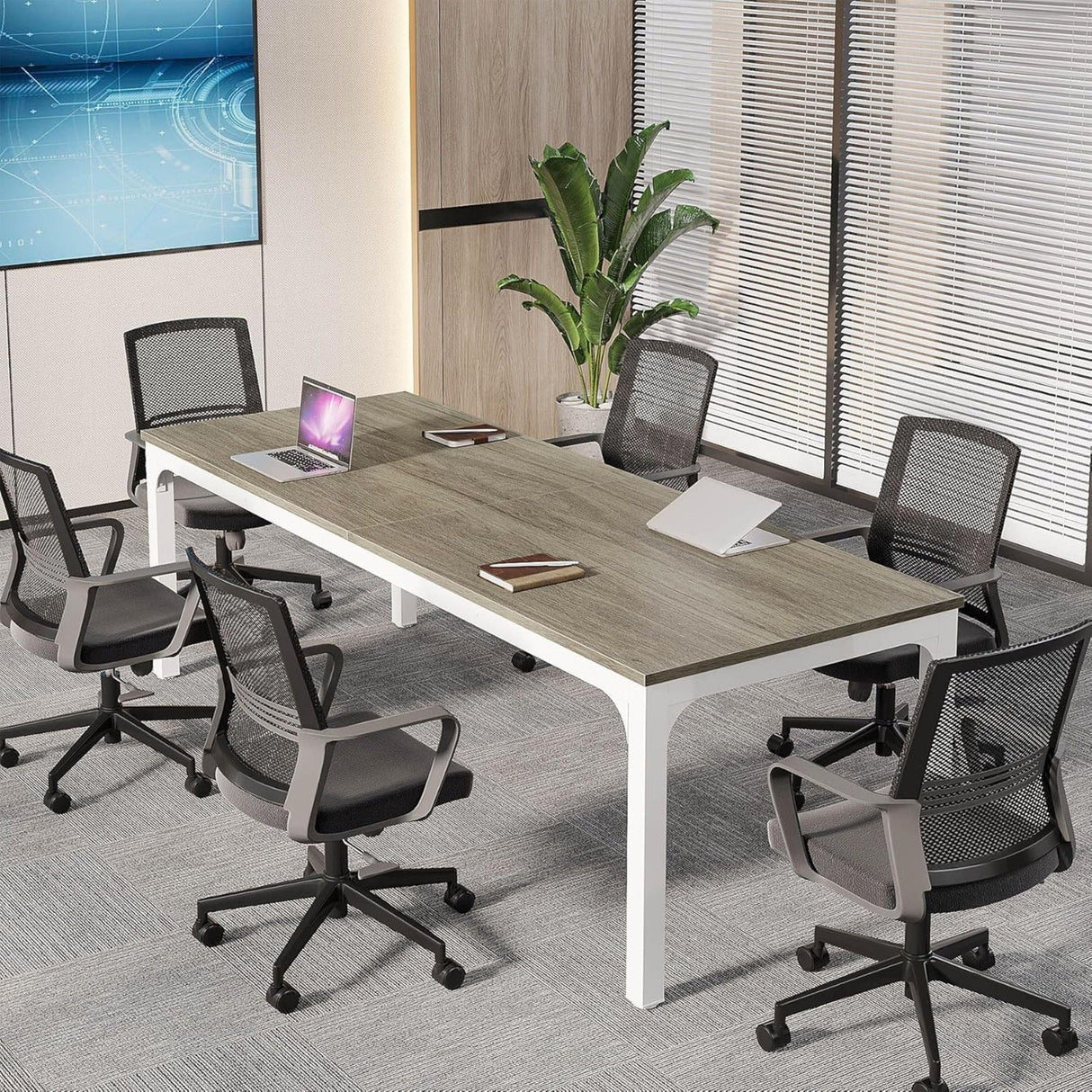 Extra Long 2 Person Computer Desk With, Collaborative Workstation For Home Office - White / Oak