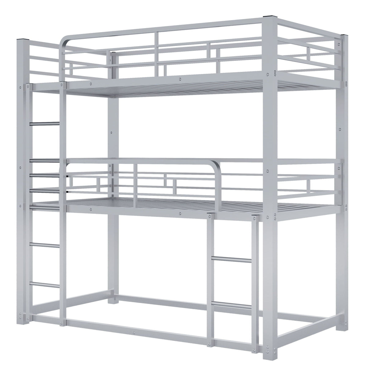 Triple Bunk Bed with Sturdy Metal Frame and Space-Saving Design - Black or Pearl Silver