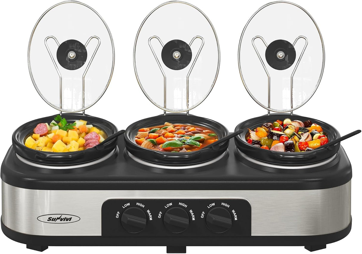 Triple Slow Cooker & Food Warmer, 3×1.5 QT Buffet Style