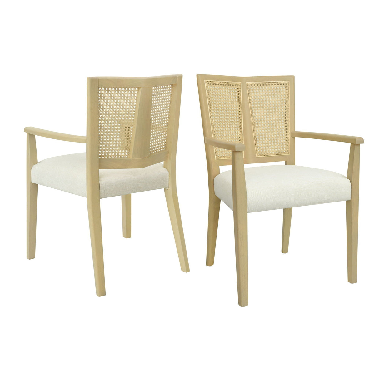 Mid Century Modern Arm Dining Chairs with Rattan Backrest