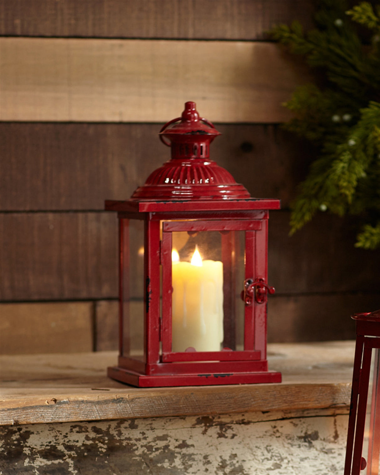Antique Style Red Metal Lantern (Set of 2)
