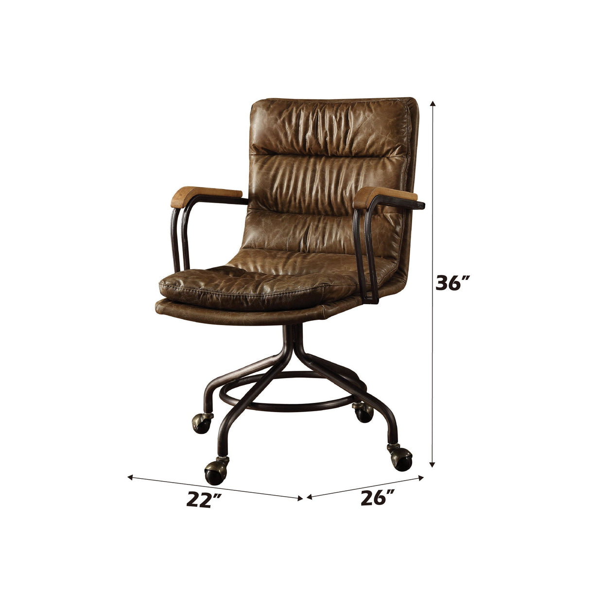 Harith Vintage Top Grain Leather Office Chair - Brown