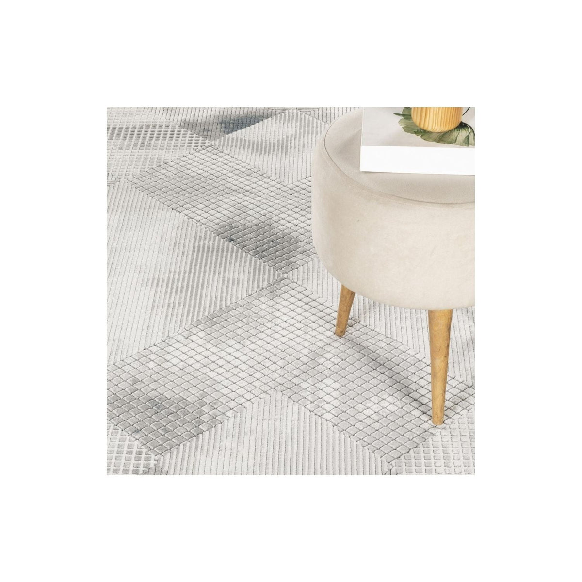 Geometric 3D Area Rug with Layered Texture - Gray/Ivory