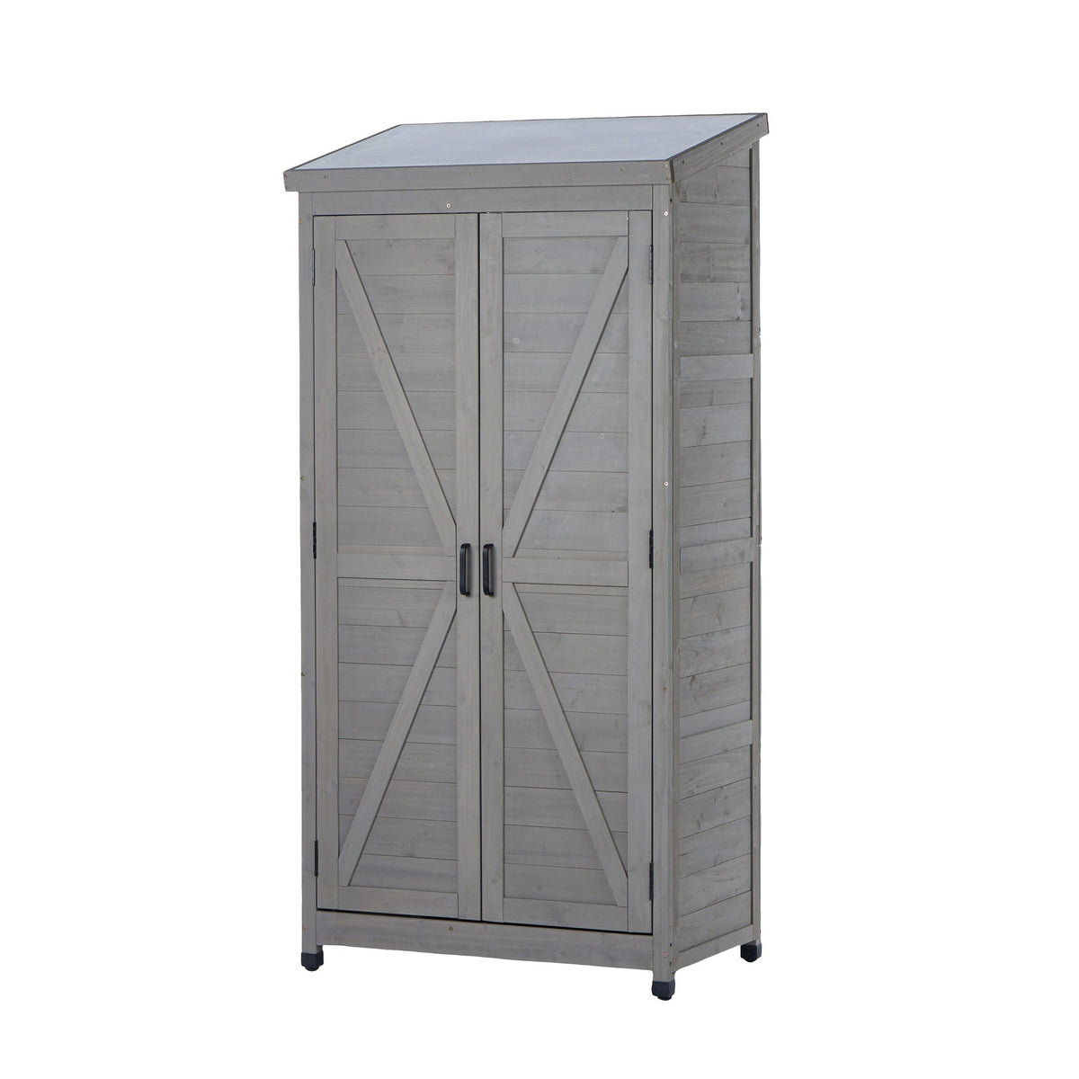 Outdoor Storage Shed With Vertical Tool Cabinet For Backyard