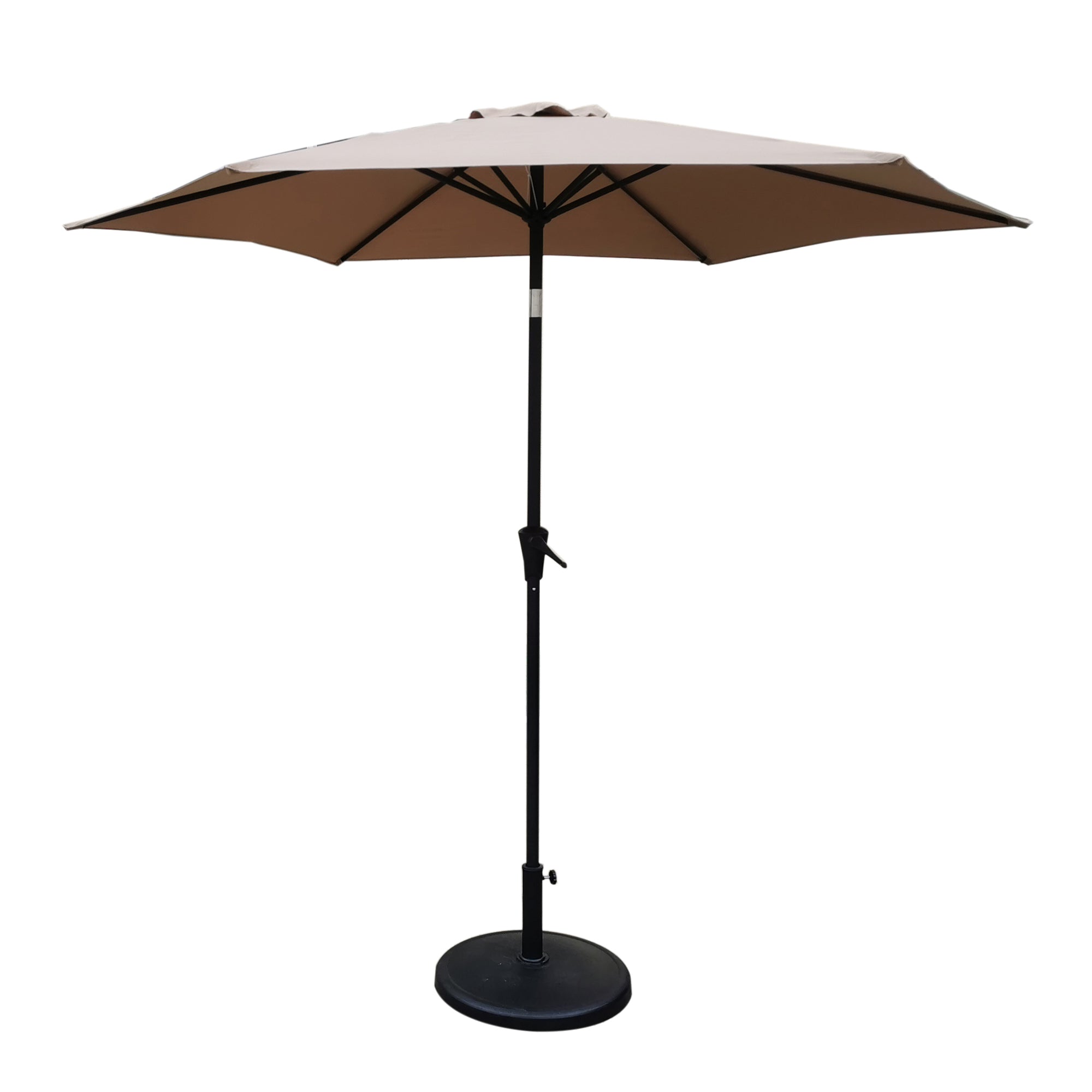 8.8-feet-Outdoor-Aluminum-Patio-Umbrella,--with-42-pounds-Round-Resin-Umbrella-Base,-Push-Button-Tilt-and-Crank-lift,-Taupe-