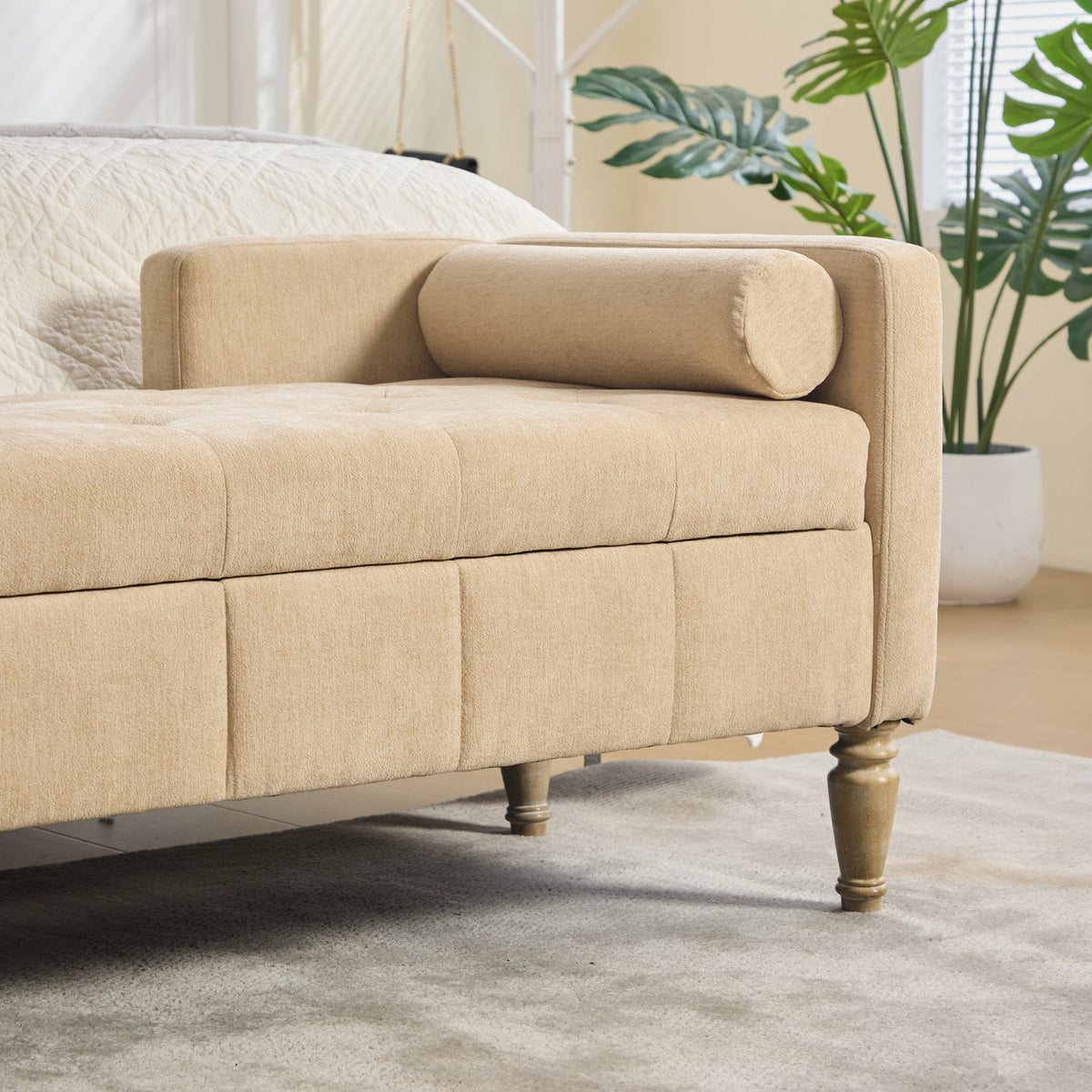 64.6"W Upholstered Chenille Flip-top Storage End of Bed Bench