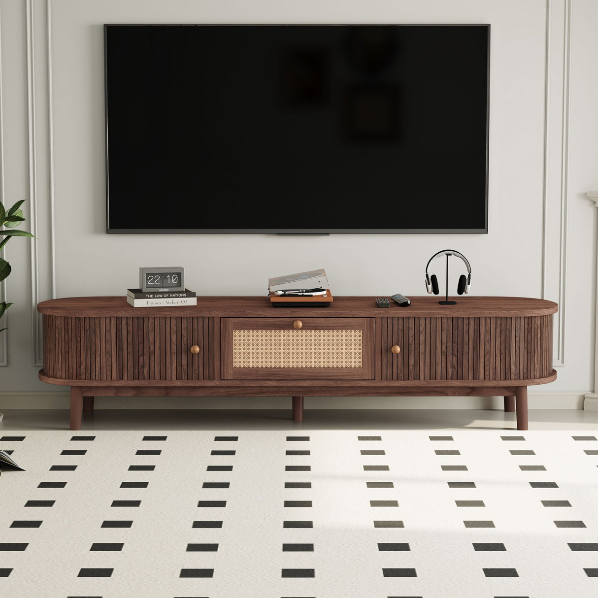 TV Stand for 75" TVs with Drawer and Sliding Cabinets - Dark Brown