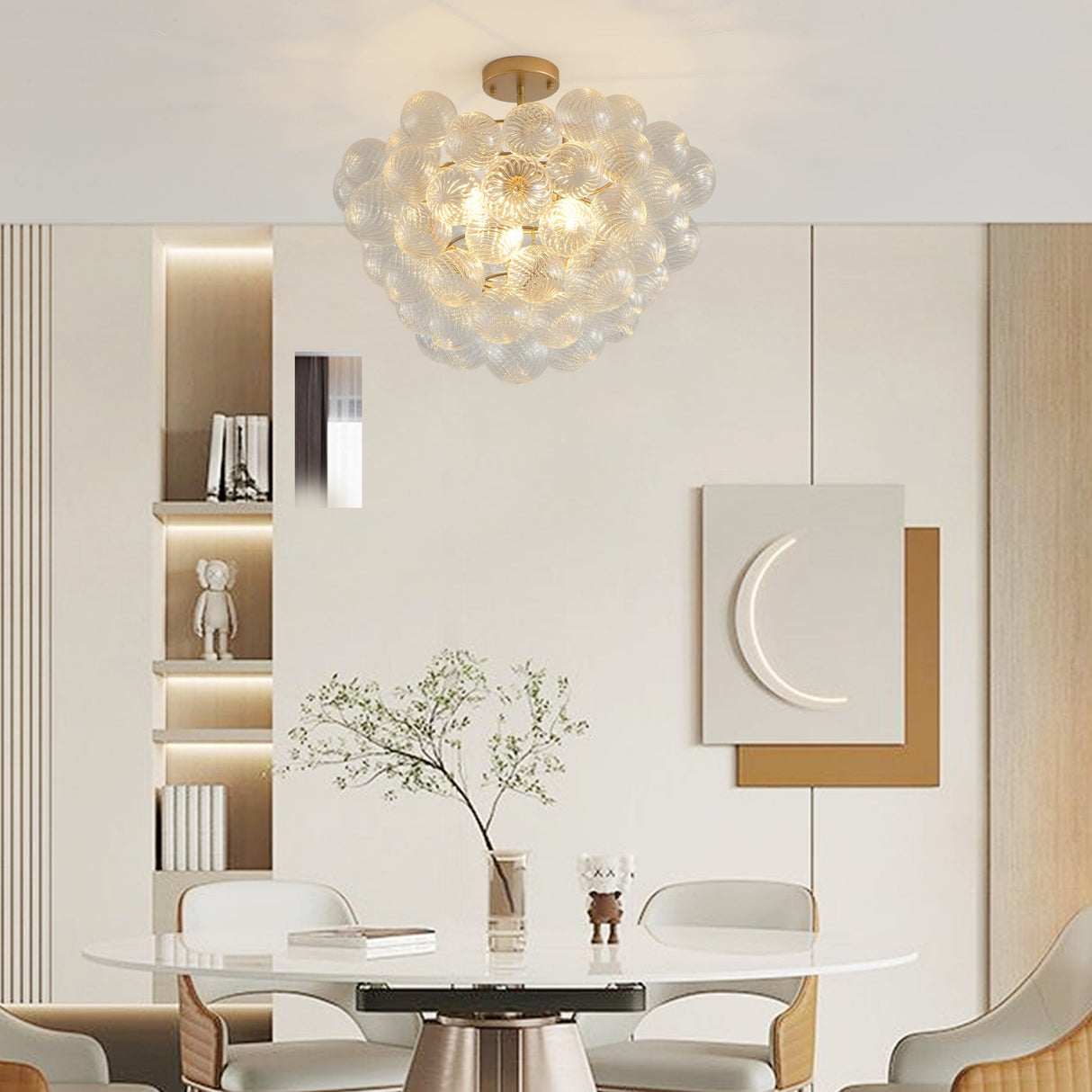 20-Inch Gold Ceiling Pendant Light with Threaded Clear Glass Globe Shade