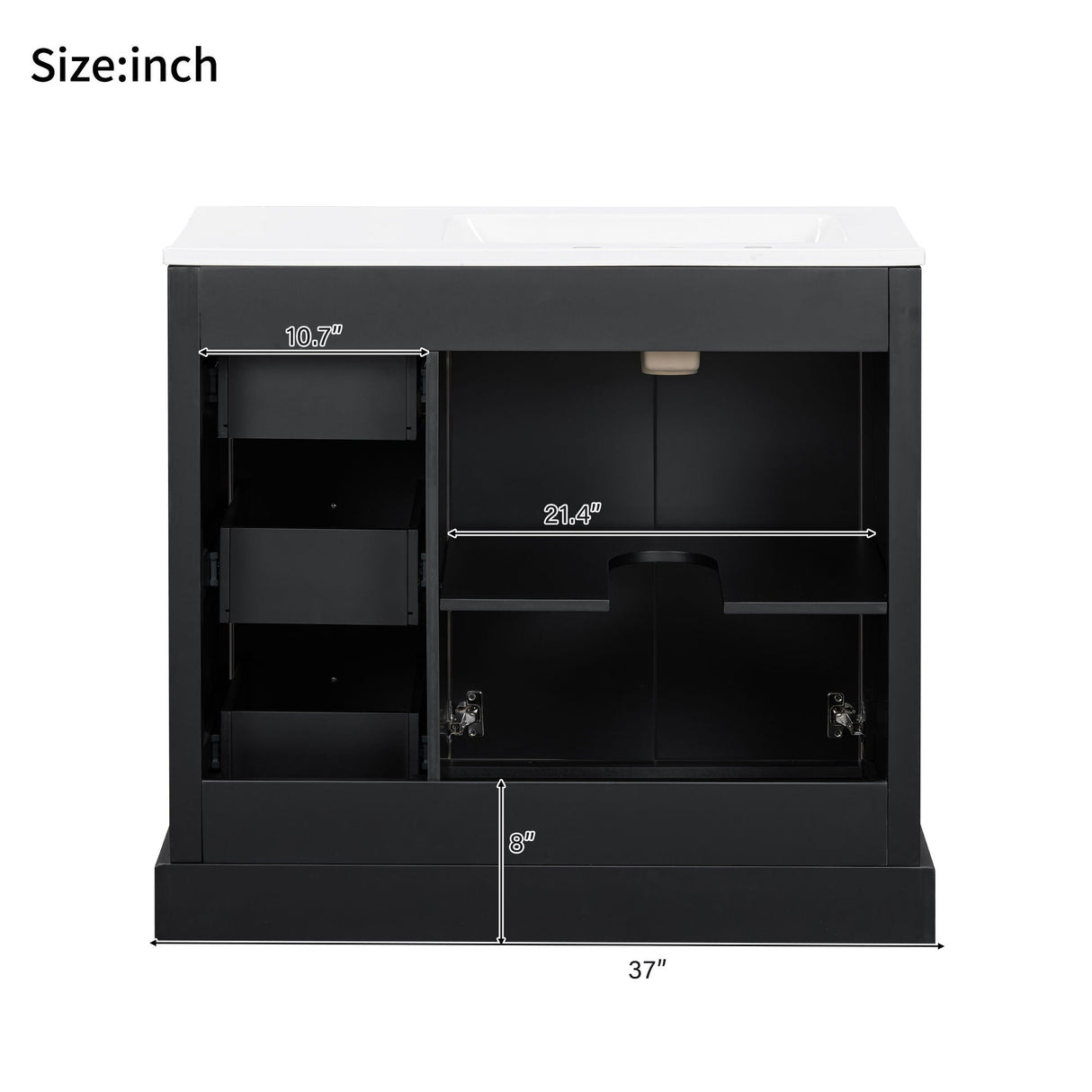 Bathroom Vanity With Sink, Soft-Close Doors, Adjustable U-Shelf, 3 Drawers