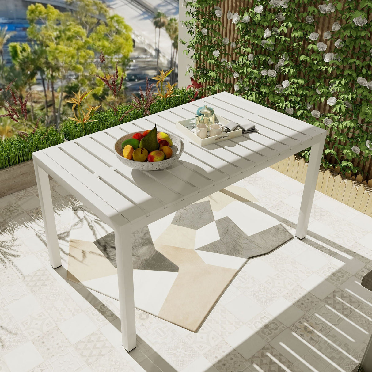 Modern Long Table with UV Resistant Powder-Coated Metal Legs