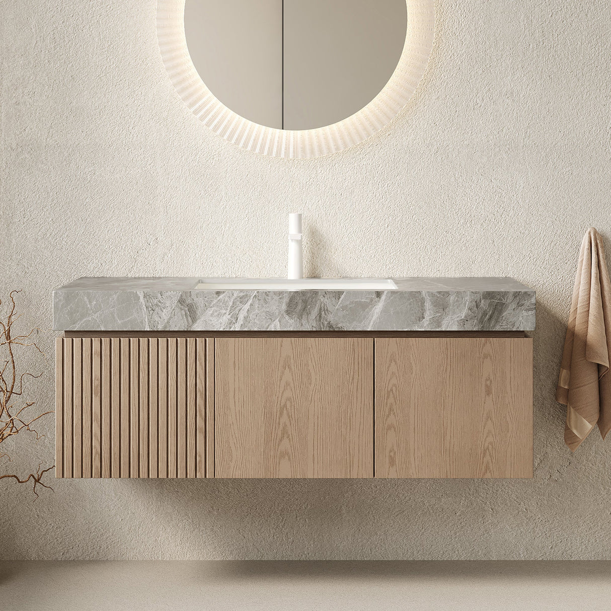 MURI 48" Bathroom Vanity & Sink, Floating Plywood Storage Cabinet