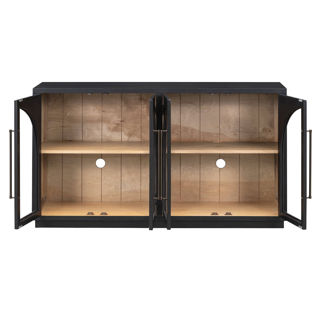4-Door Large Storage Sideboard Buffet Cabinet with Glass Doors (Black)