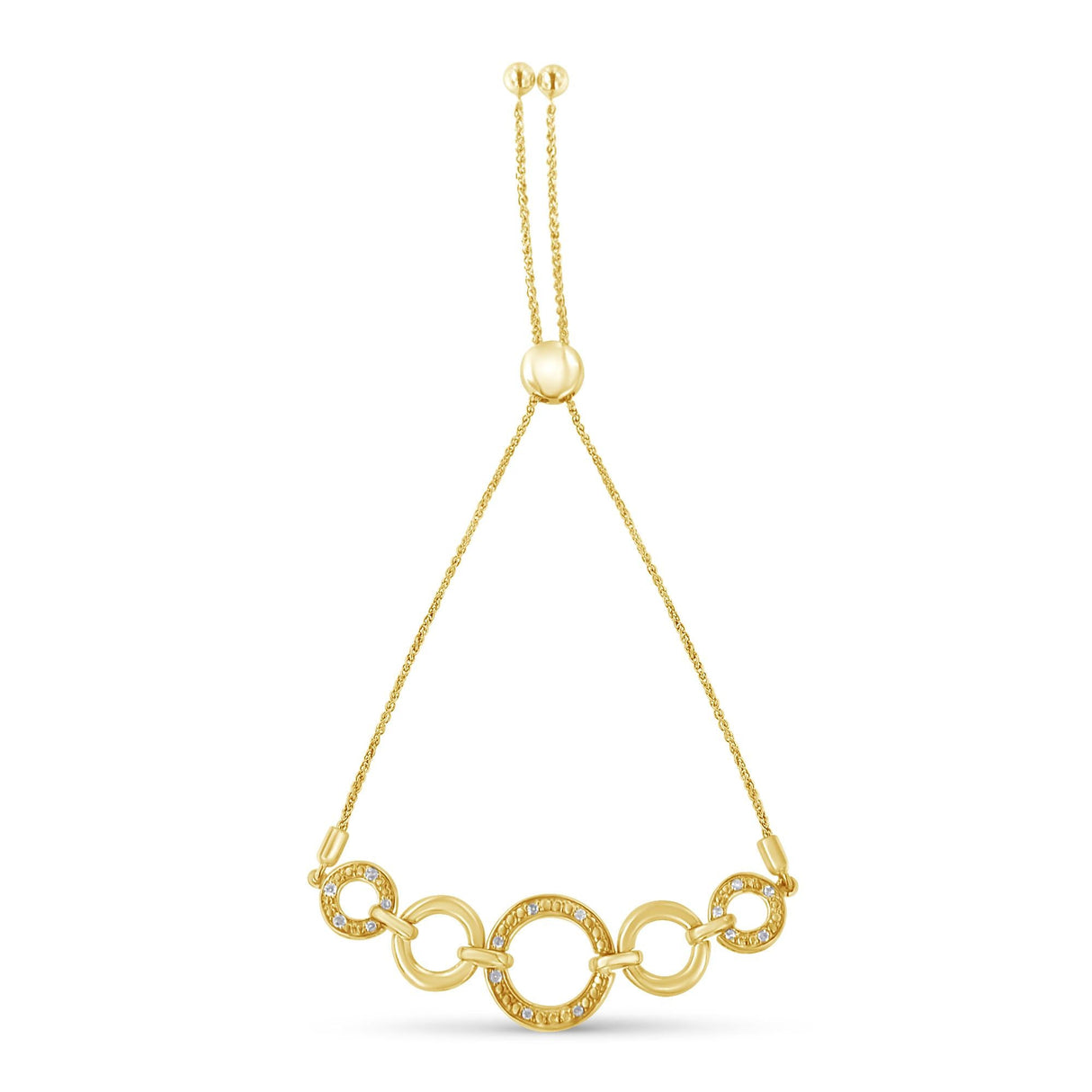 10K Yellow Gold over .925 Sterling Silver Diamond Accented Graduated Infinity Open Circle 6”-9” Adjustable Bolo Bracelet (H-I Color, I2-I3 Clarity)