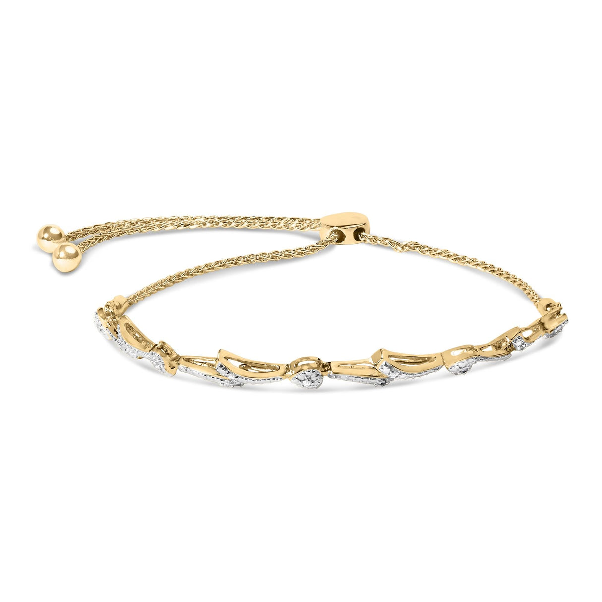 .925 Sterling Silver Diamond Accent Heart and Wave Link Bolo Bracelet (I-J Color, I2-I3 Clarity) - 6" to 9" Adjustable