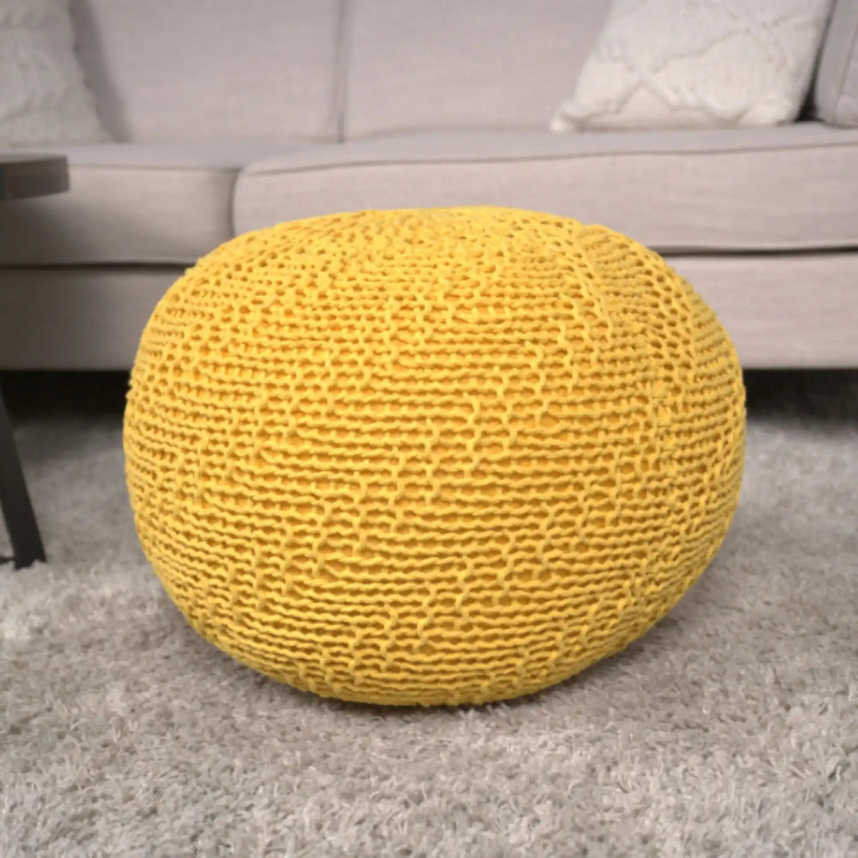 Bordeaux Knitted Cotton Round Pouf Ottoman