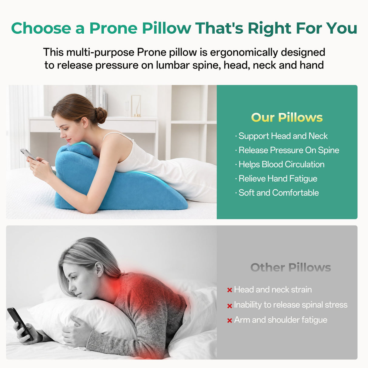 Ergonomic Spinal Posture Support & Multi-Functional Bed Pillow