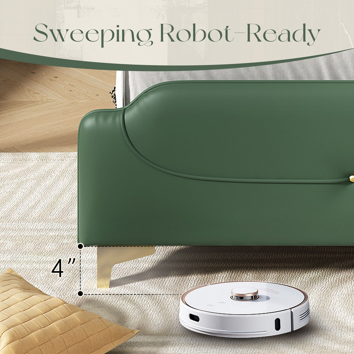 Queen Size Leather Bed Frame with Wingback Headboard & Footboard