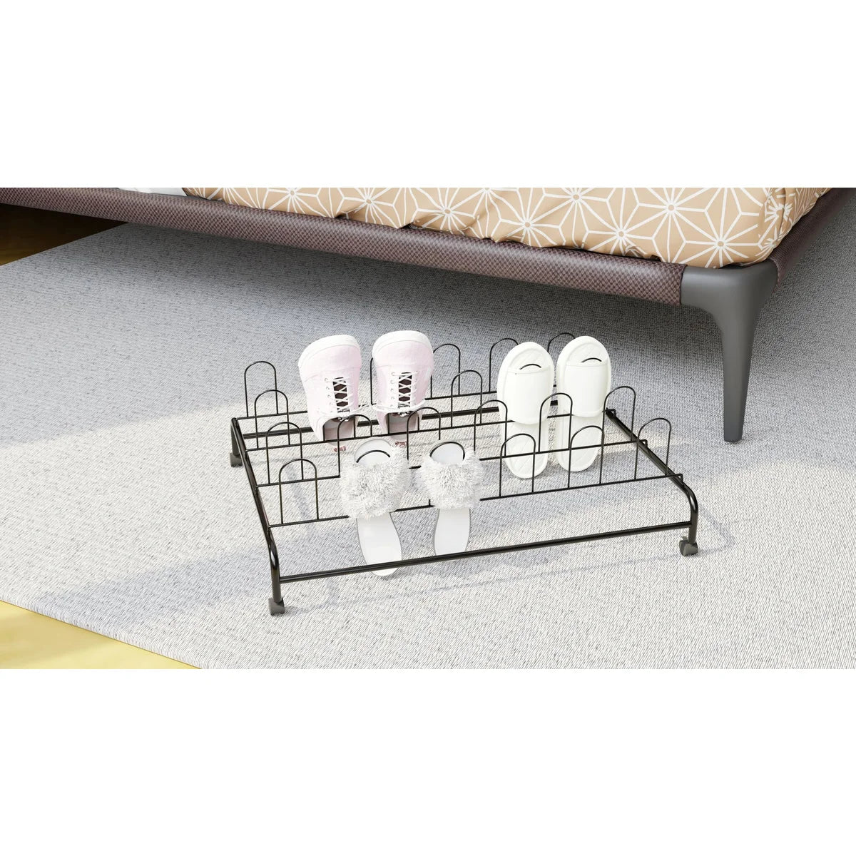 Glossy Black UTB Rolling Shoe Rack - Stores Up to 12 Shoes