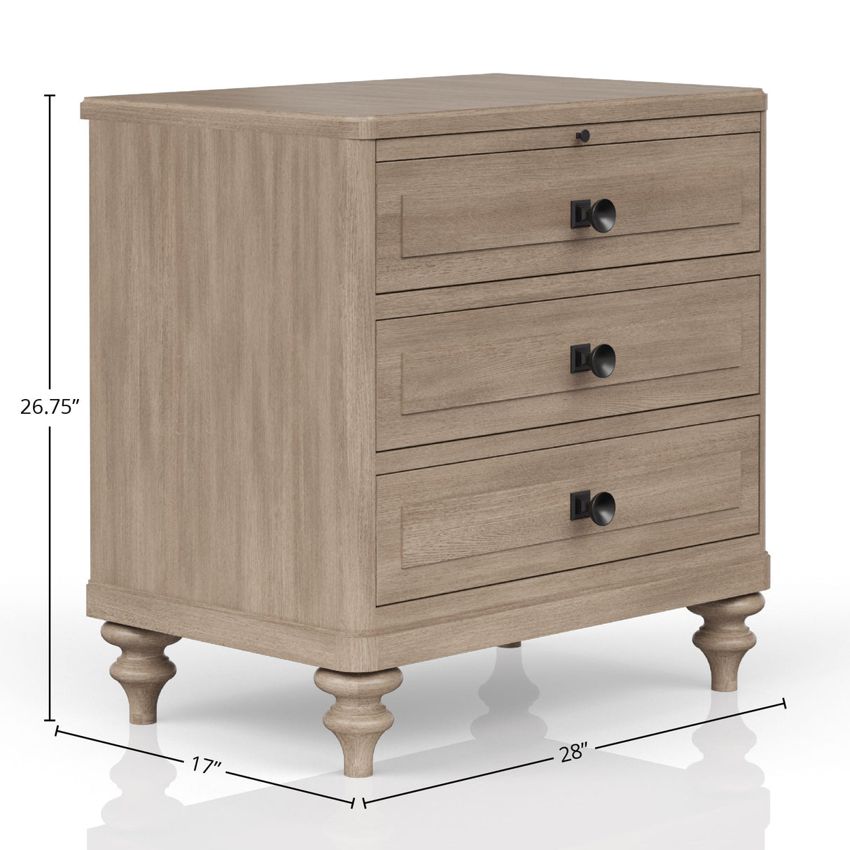 Solid Wood Nightstand with 3 Drawers