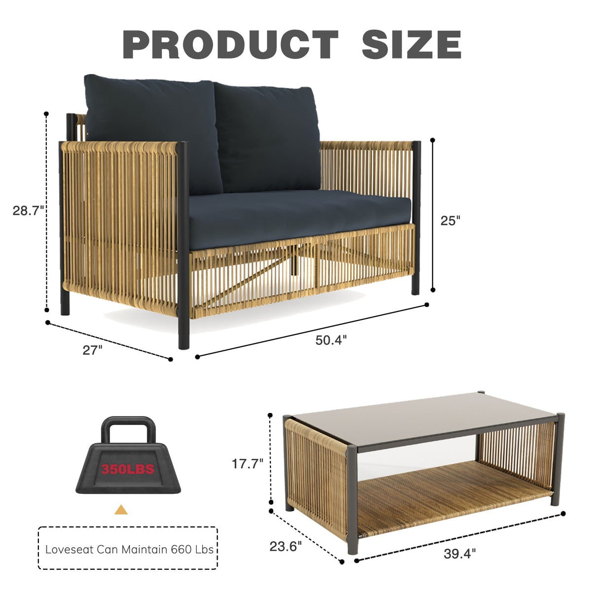 Patio 6-Piece Brown PE Wicker Sofa Set with Grey Cushions