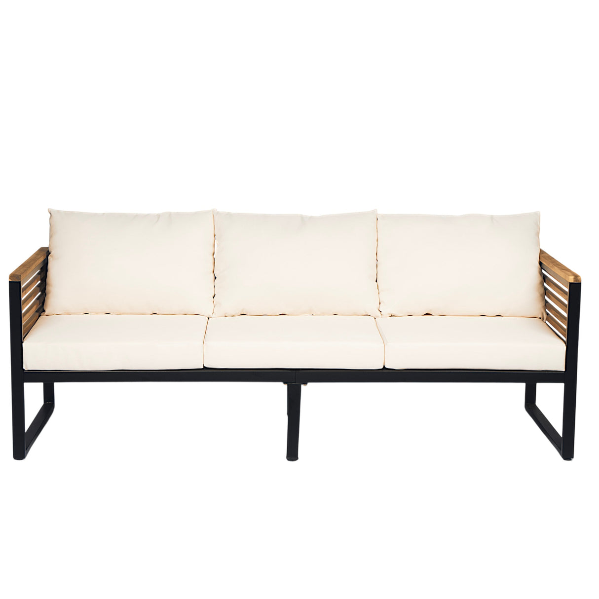 Outdoor 4-Piece Acacia Wood and Metal Patio Sofa Set