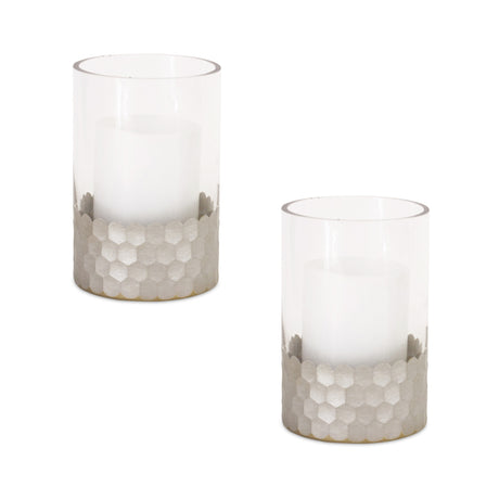 Glass-Hurricane-Candle-Holder-with-Honeycomb-(Set-of-2)-Candle-Holders