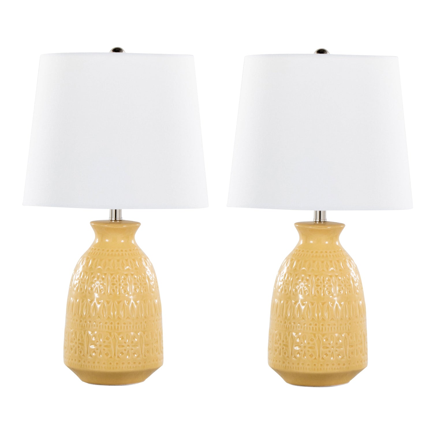 Balconee 20" Ceramic Table Lamp with Vase Shaped Base and Textured Pattern, Set of 2