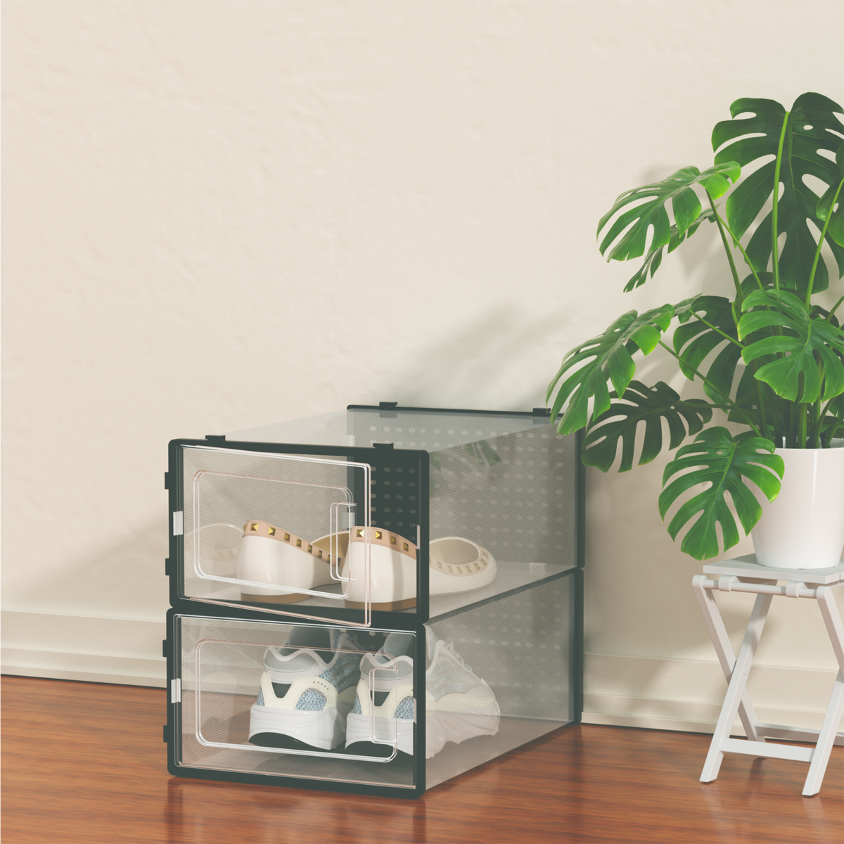 12 Pack of Plastic Stackable Shoe Boxes