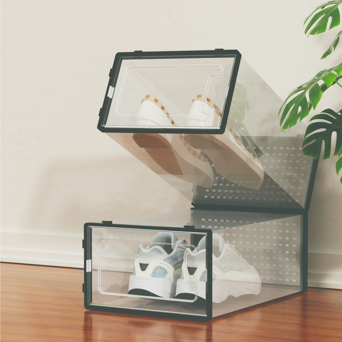 12 Pack of Plastic Stackable Shoe Boxes