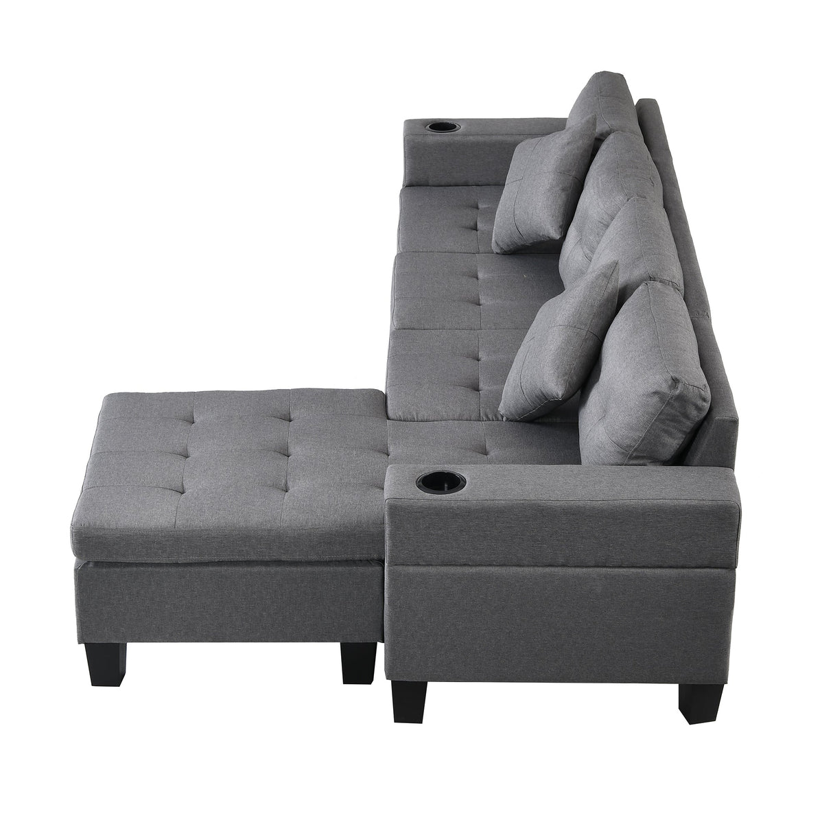 Modern Sectional Sofa Set with L-Shape Chaise Lounge and Cup Holders