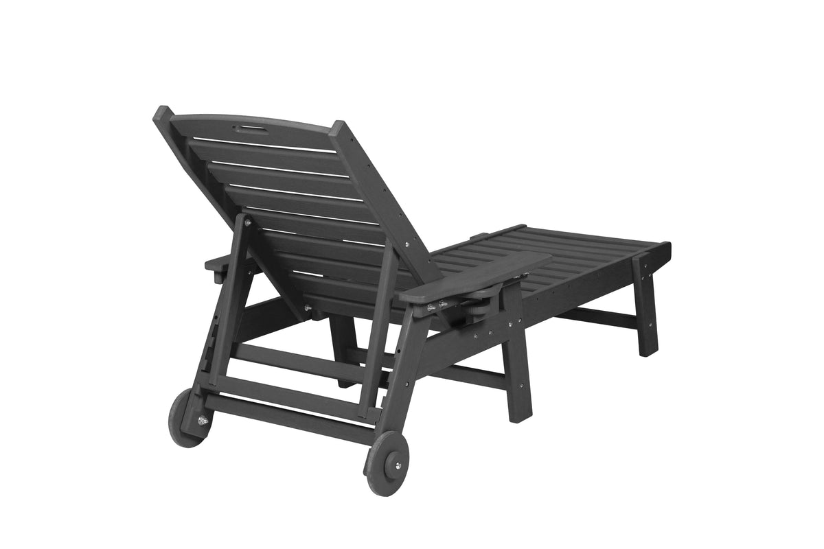 Wood Texture Outdoor Lounge Chair with Adjustable Backrest - Black