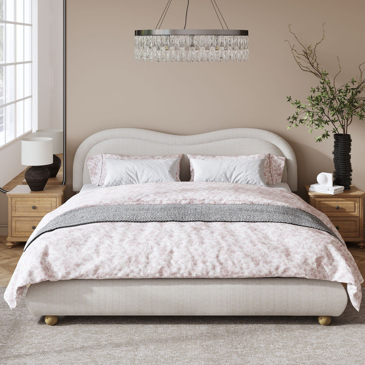 Upholstered Platform Bed Frame With Curved Headboard