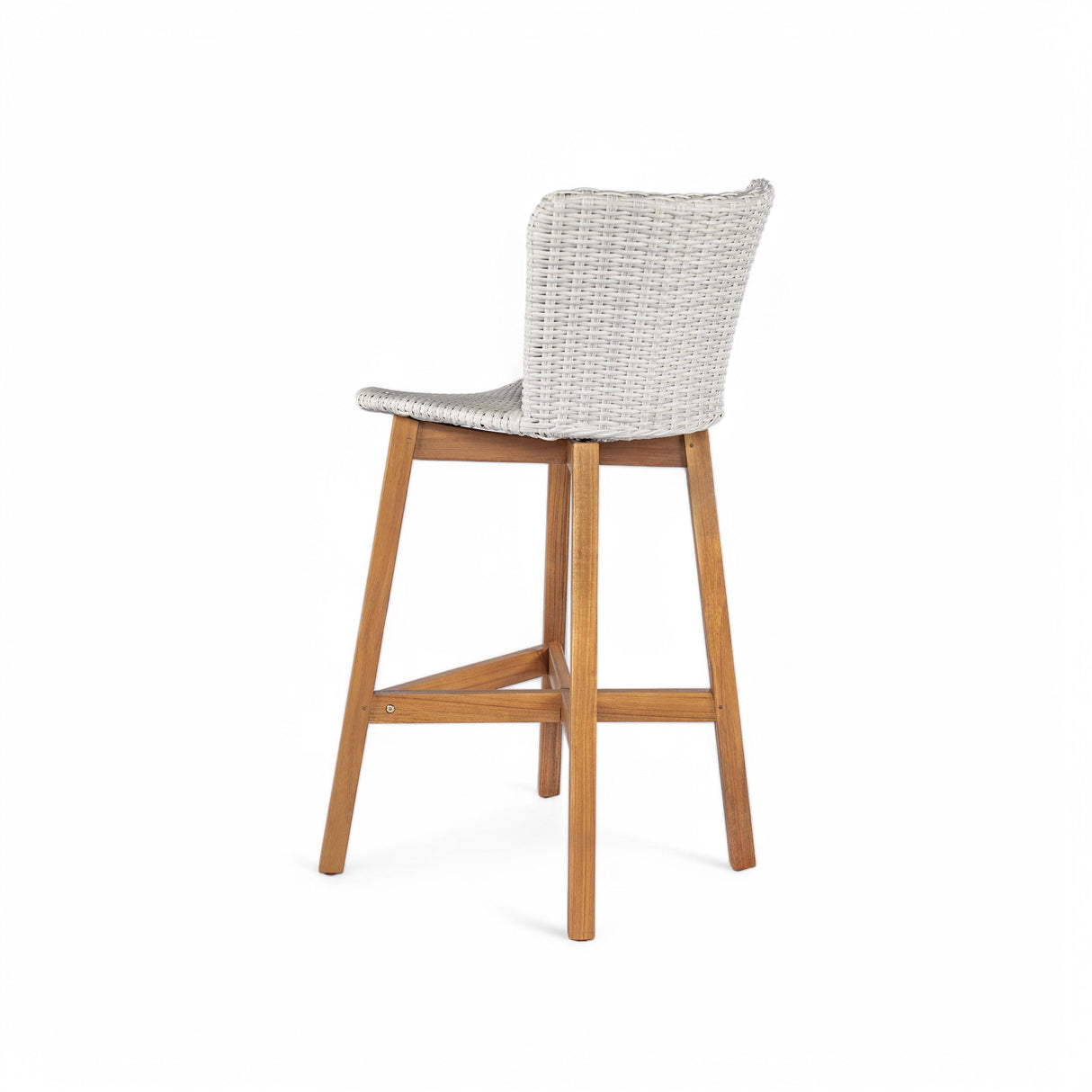 Lymington Outdoor Bar Stool Set of 2, Teak Finished Wood with Light Grey Wicker