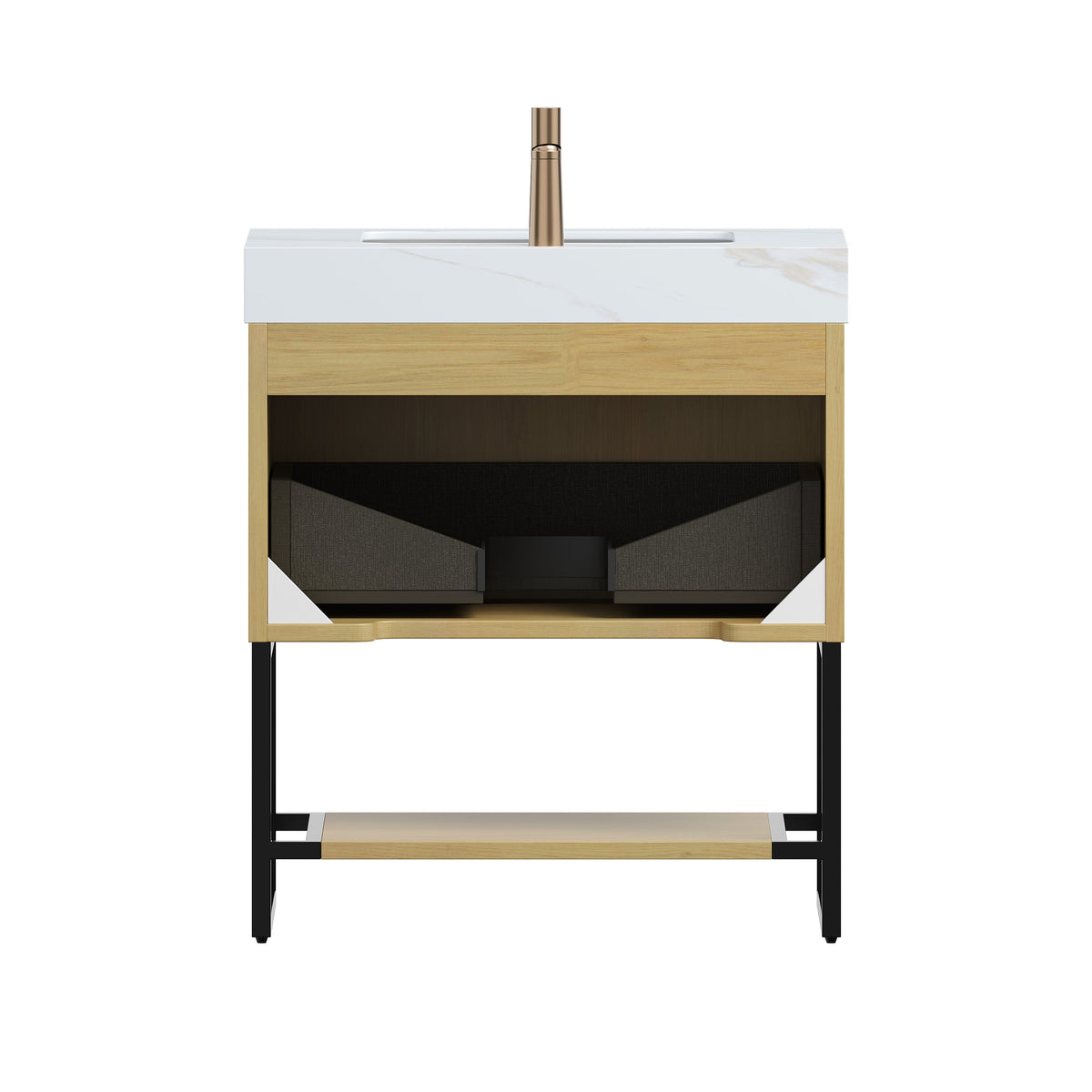 YOLAN 30" Bathroom Vanity & Sink, Freestanding Striped Plywood Storage Cabinet