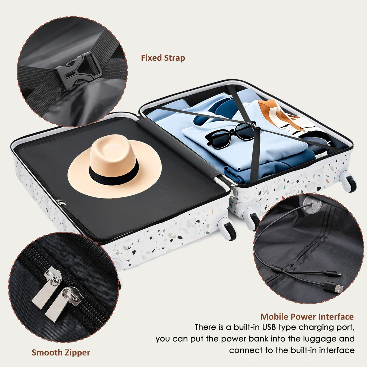 Luggage Set of 3 with USB Port and Spinner Wheels